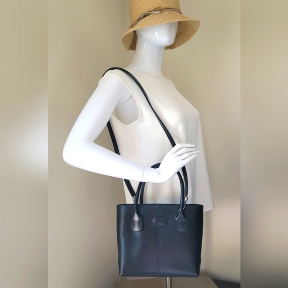 Tod\'s D Bag Black Leather Mini Tote Shoulder Hand Bag Authentic Vintage